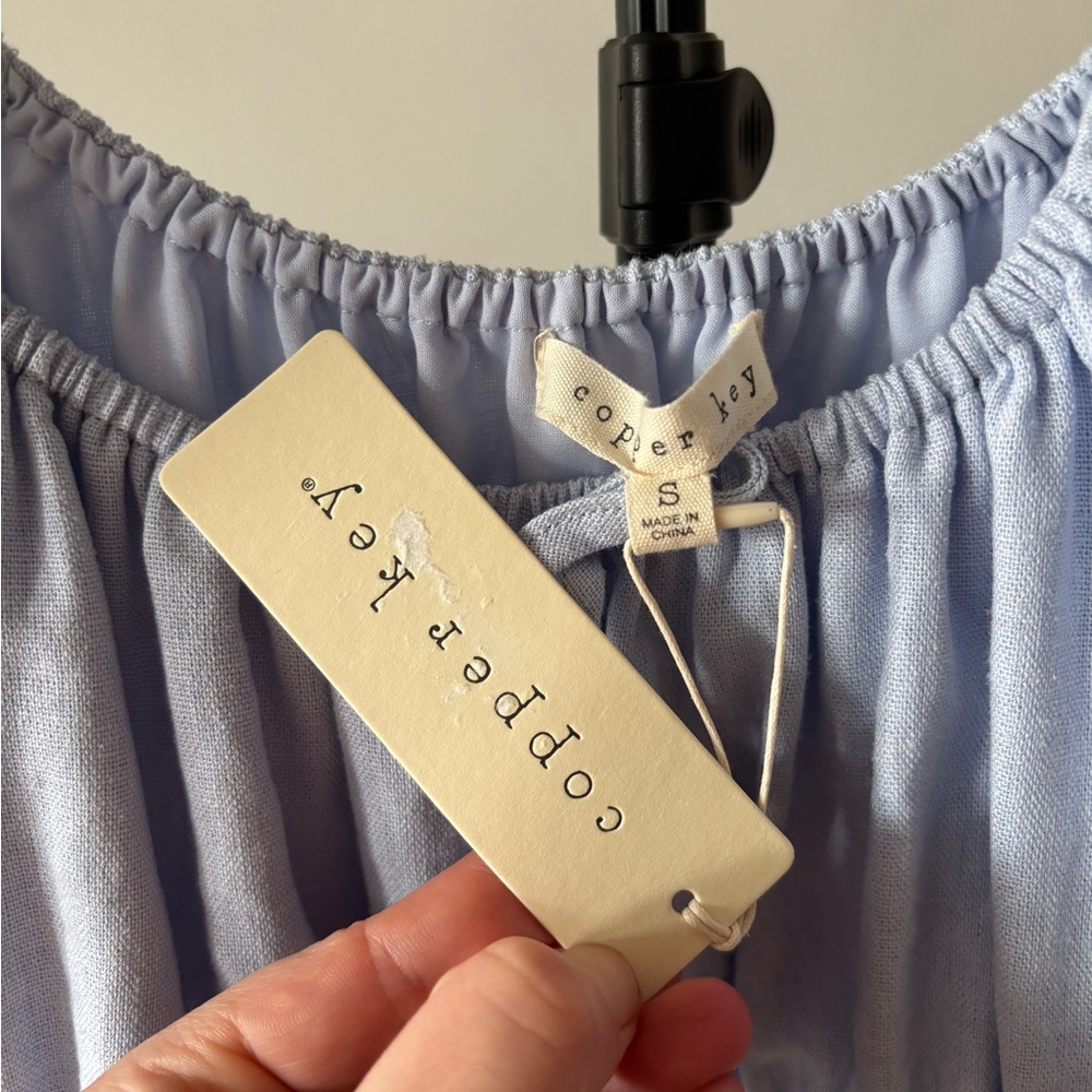 Copper Key Sky Blue Gathered Dress - Picture 3 of 5